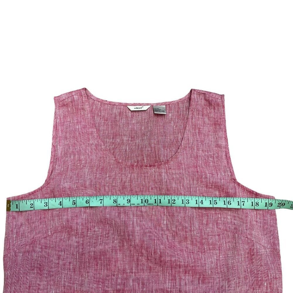 Edward Embroidered Red White Dark Pink Linen Sleeveless Tank Shirt Blouse Size M - Picture 5 of 11